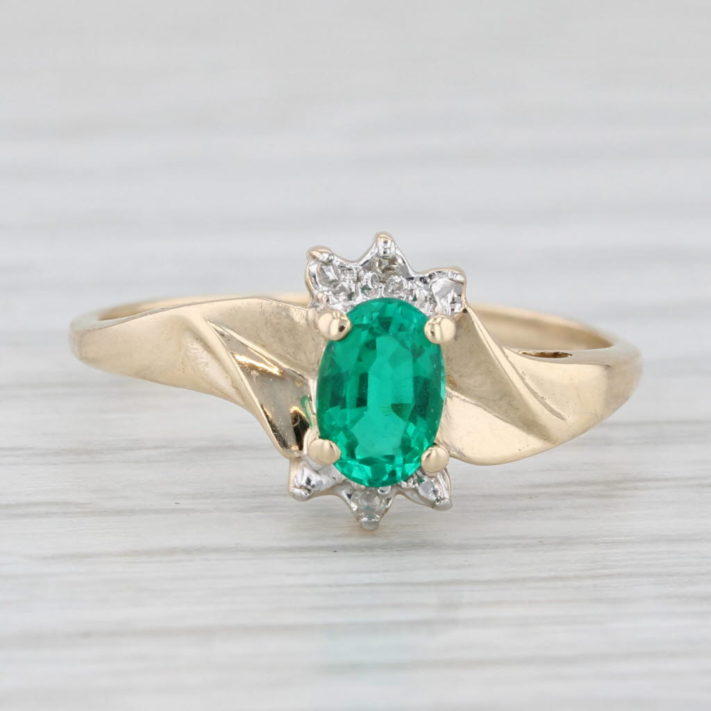 Light Gray 0.70ct Oval Lab Created Emerald Diamond Ring 10k Yellow Gold Size 7