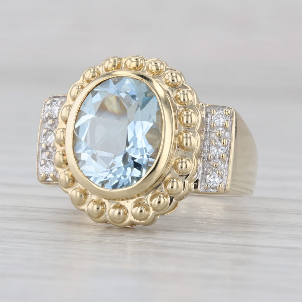 2.89ctw Oval Aquamarine Diamond Ring 14k Yellow Gold Size 6.25