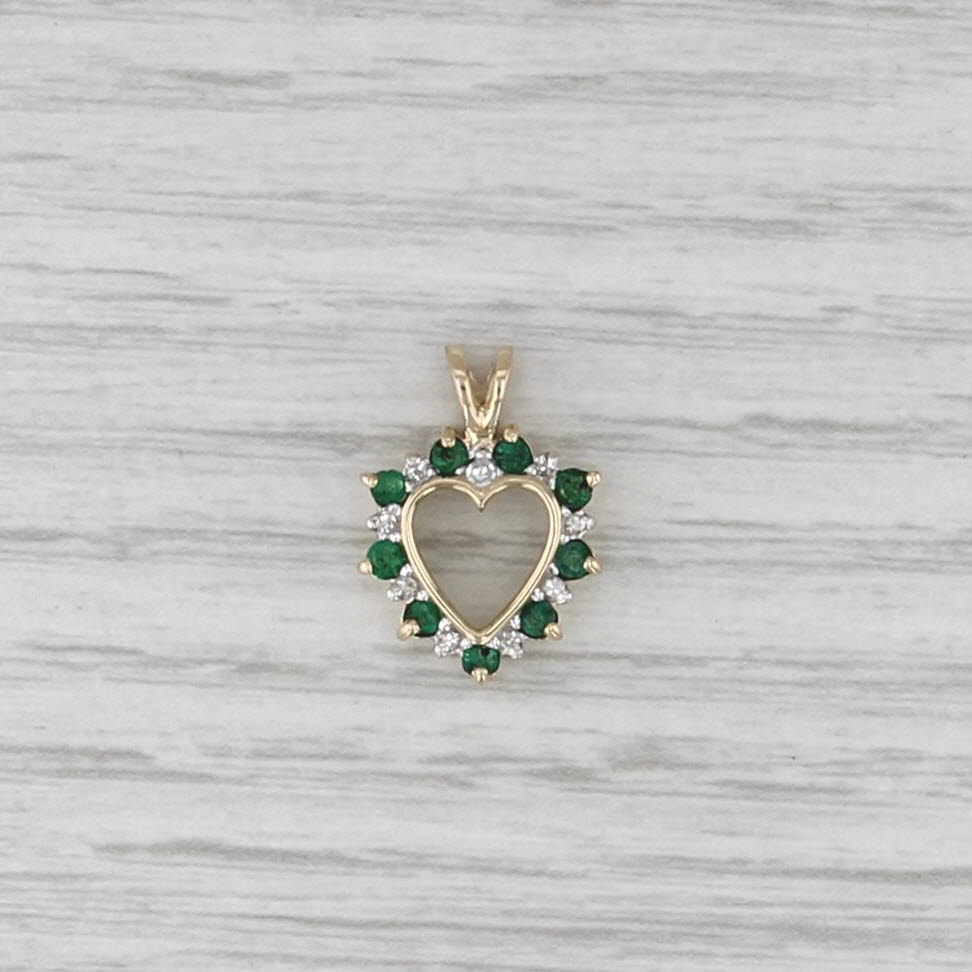 0.32ctw Emerald Diamond Open Heart Pendant 14k Yellow Gold Small Drop