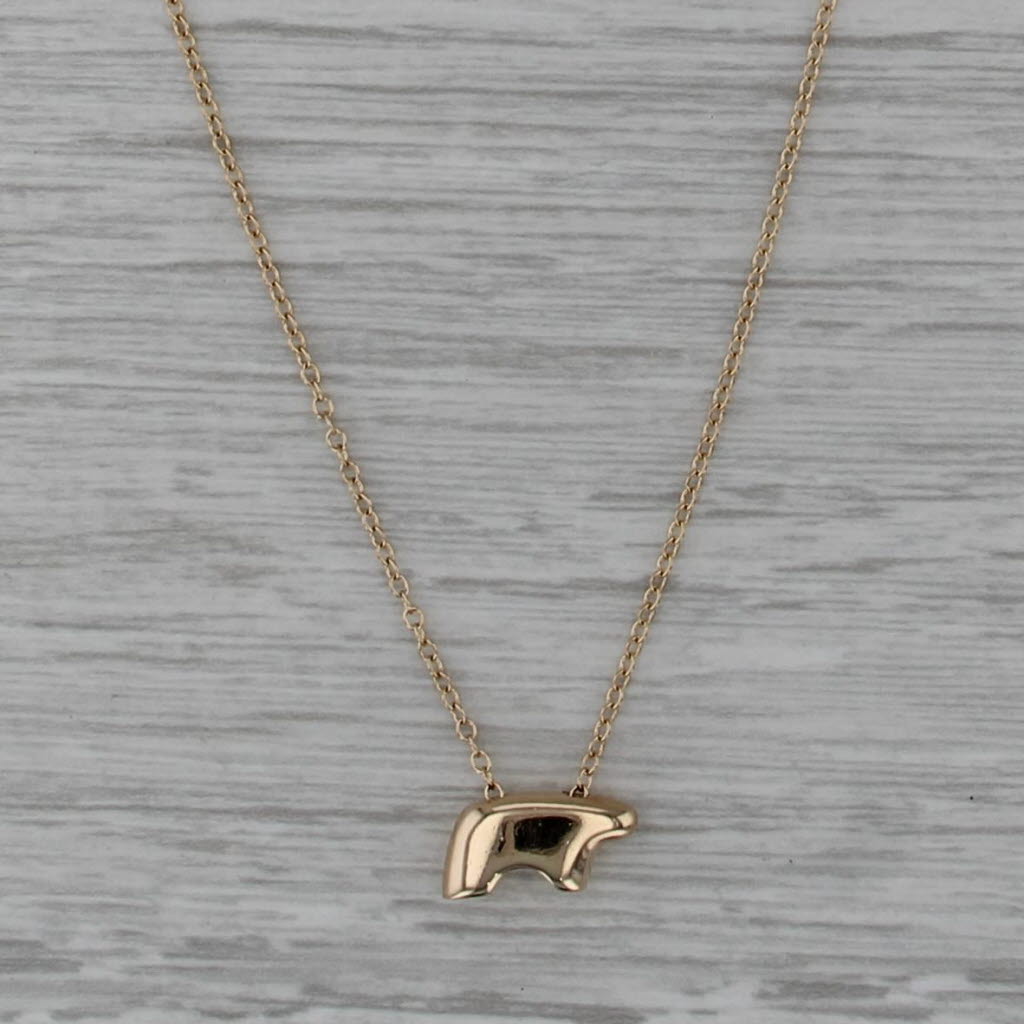 Small Bear Pendant Necklace 14k Yellow Gold 18.5" Cable Chain