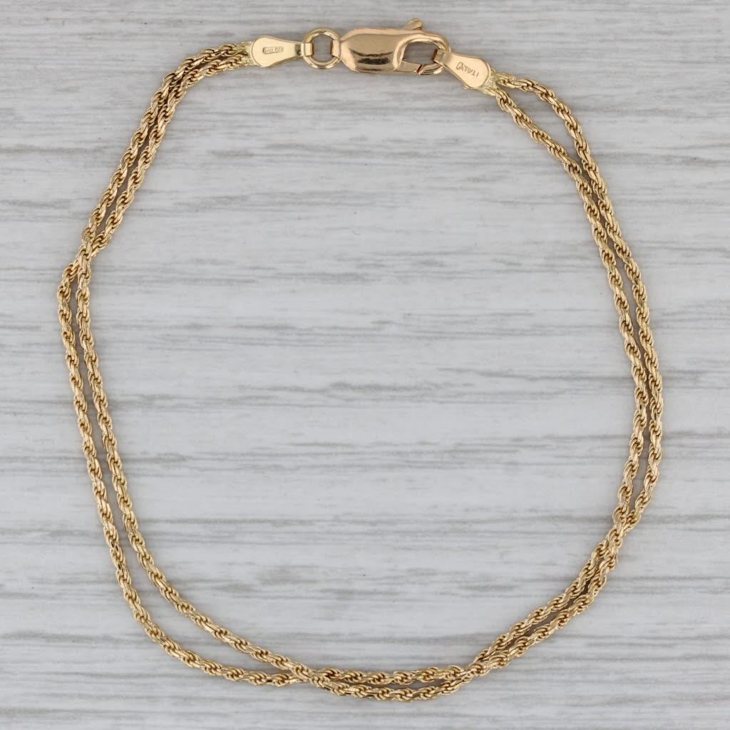 Gray Double Rope Chain Bracelet 18k Yellow Gold 7.25" 2.6mm