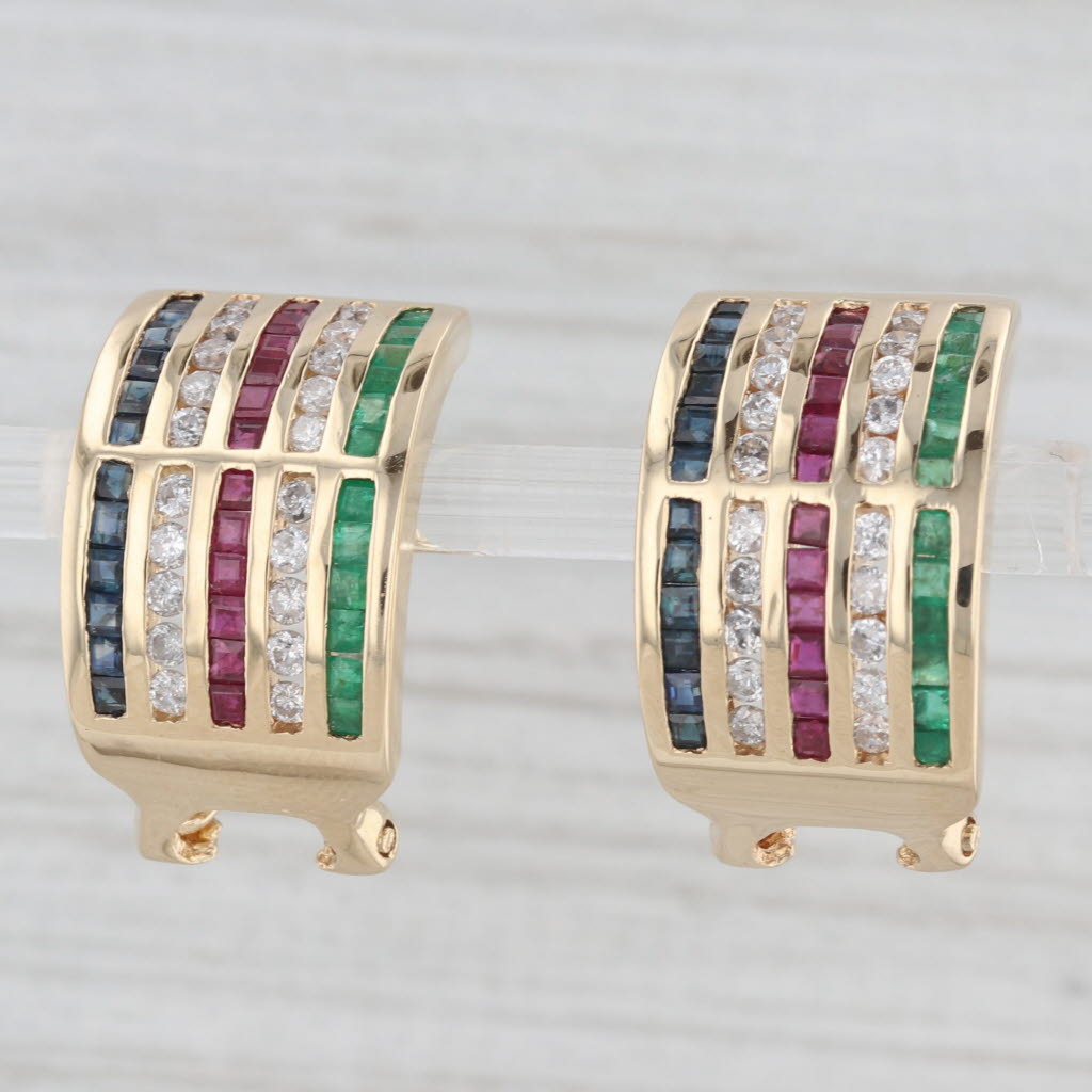 Light Gray 2.74ctw Diamond Sapphire Ruby Emerald 14k Yellow Gold Omega Backs