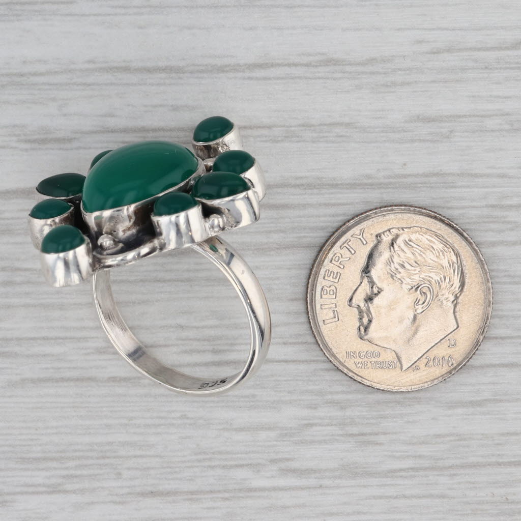 Gray Green Chalcedony Cocktail Ring Sterling Silver Size 6.25 Pear Cluster