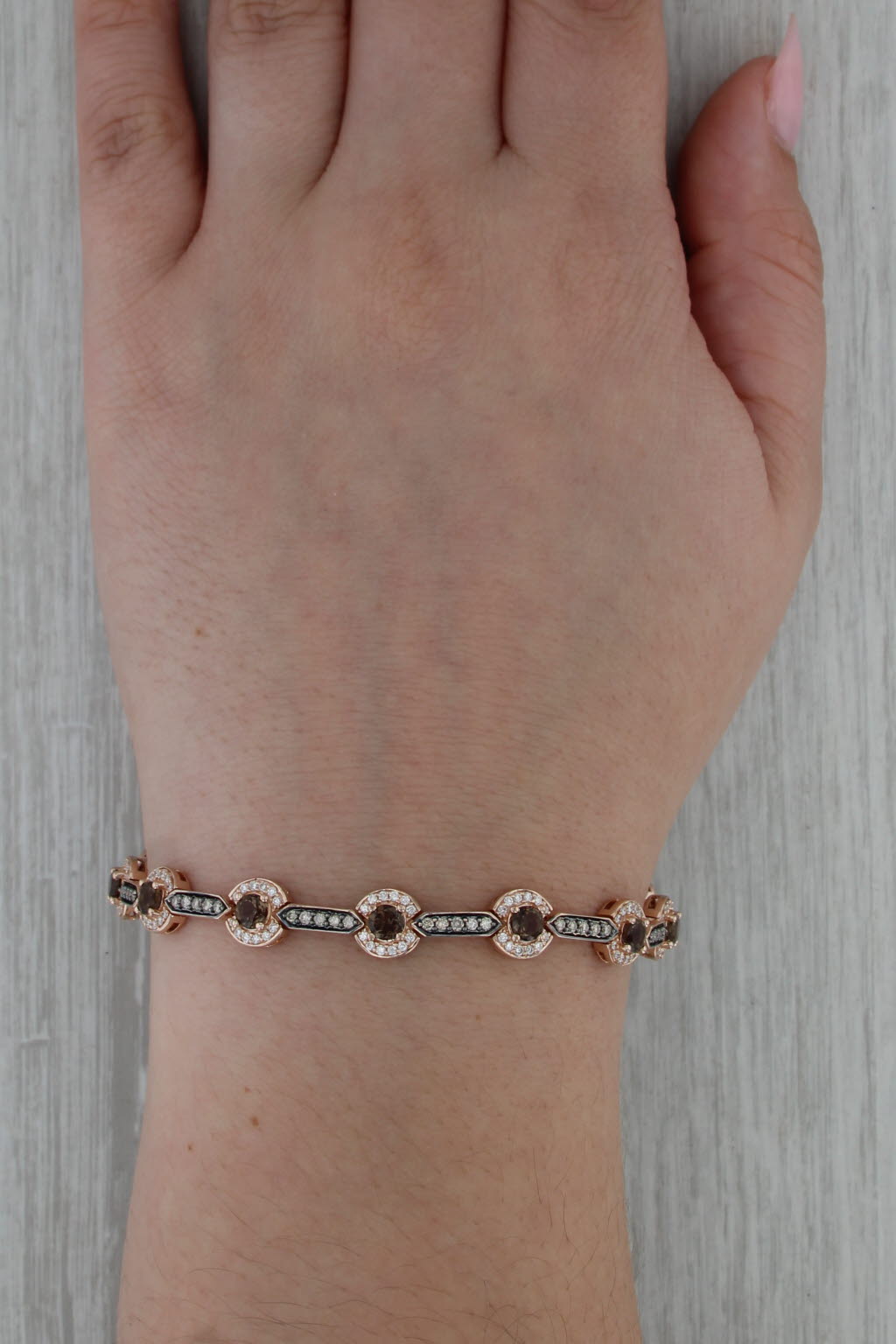 Le Vian 4.07ctw Champagne Diamond Quartz Links Bracelet 14k Rose Gold 6.75" 8mm