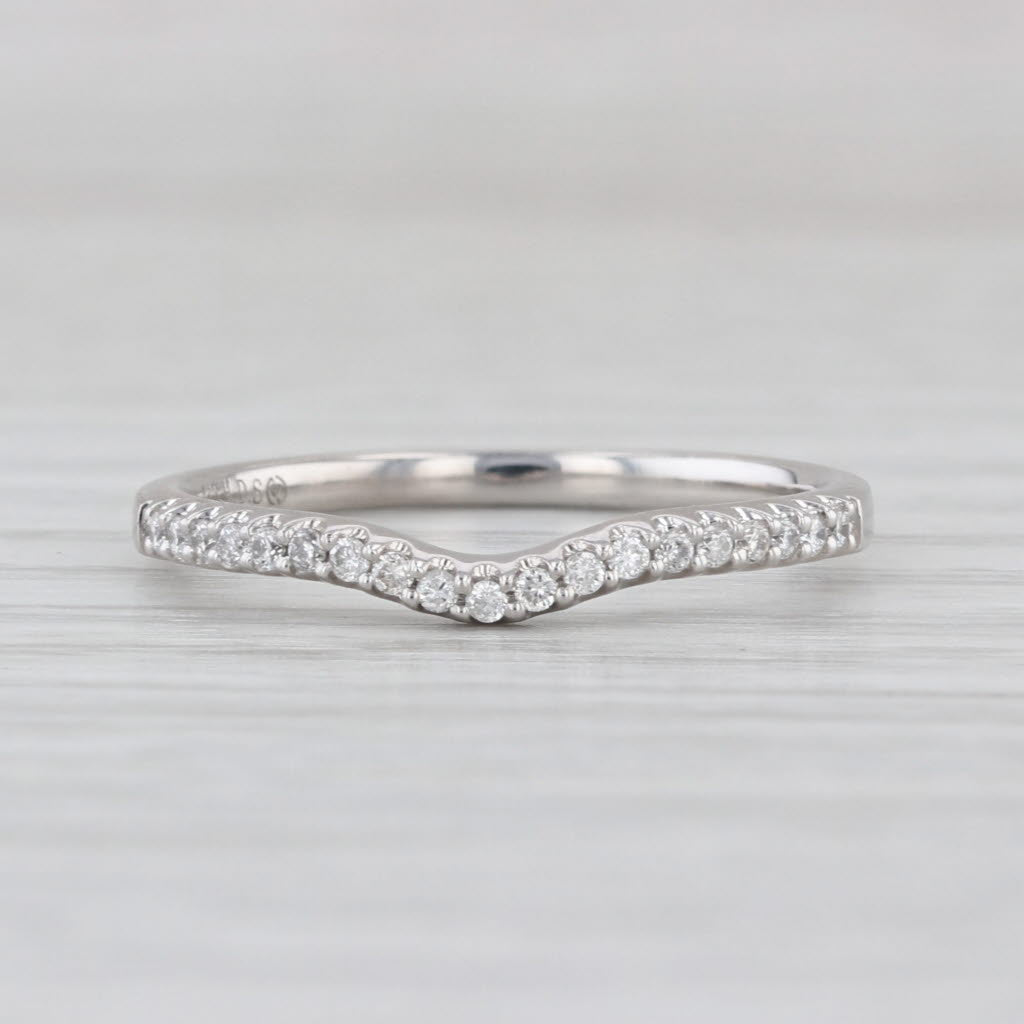 0.11ctw Diamond Contoured Wedding Ring 14k White Gold Stackable Size 7