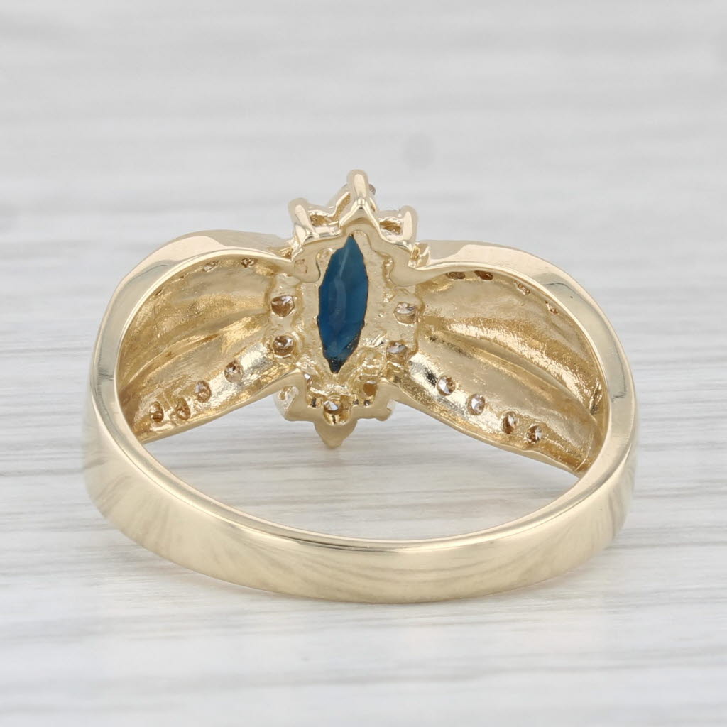 Light Gray 0.65ct Blue Sapphire Marquise Solitaire Ring 14k Gold Size 6.25 Diamond Accents