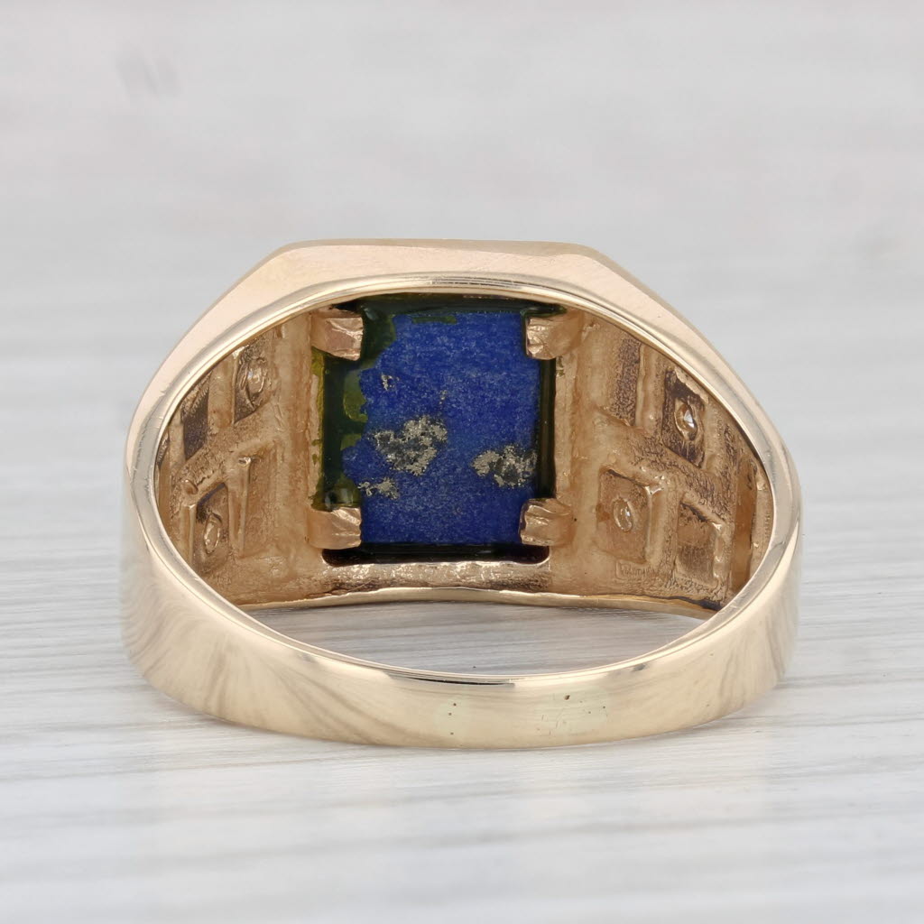 Light Gray Lapis Lazuli Diamond Ring 14k Yellow Gold Size 11.75 Men's Vintage