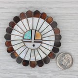 Native American Zuni Sun God Brooch Sterling Silver Mother of Pearl Turquoise