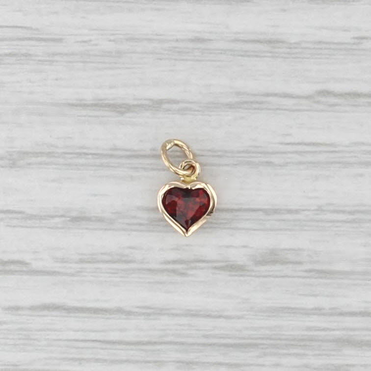 0.70ct Garnet Small Heart Charm 14k Yellow Gold January Birthstone Pendant