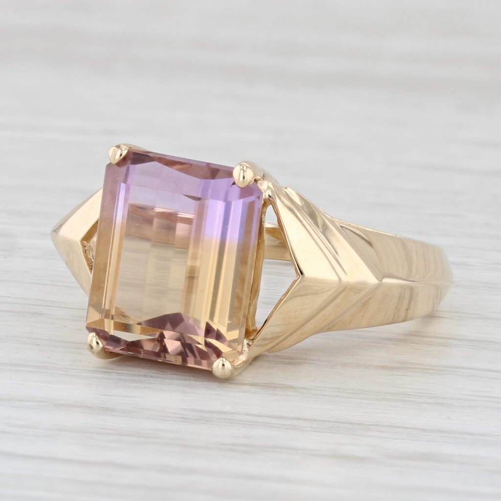 Light Gray 5.45ct Yellow Purple Ametrine Ring 10k Yellow Gold Size 7.5 Cocktail