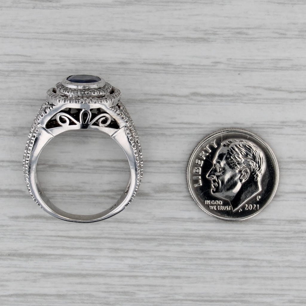 3.15ctw Oval Blue Sapphire Diamond Halo Ring 14k White Gold Size 7.5 Cocktail