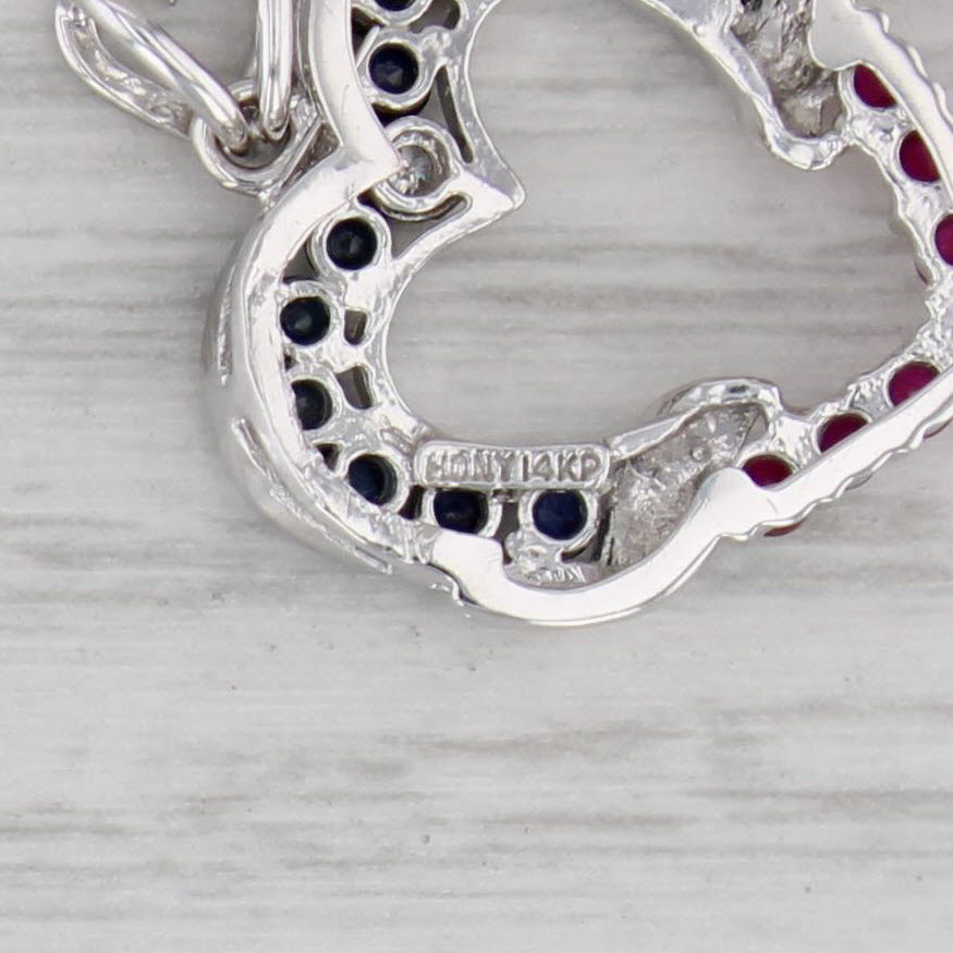 Gray 0.72ctw Blue Sapphire Red Ruby Open Heart Pendant 14k White Gold