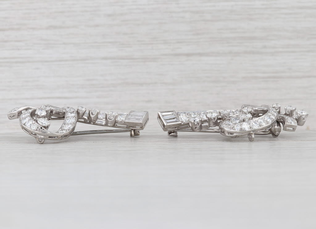 Antique Diamond Bow Brooch 6.72ctw Platinum 18k Gold Convertible 3 Pins