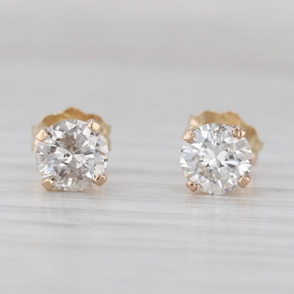 Light Gray 0.64ctw Diamond Round Solitaire Stud Earrings 14k Yellow Gold