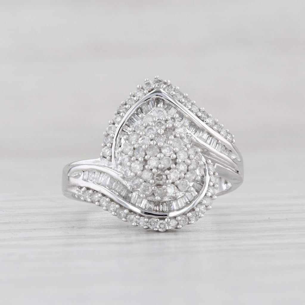 0.82ctw Diamond Cluster Bypass Ring 10k White Gold Size 8