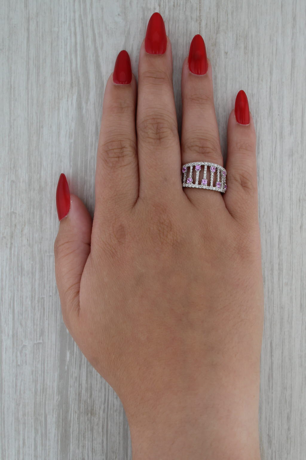 0.93ctw Pink Sapphire Diamond Ring 14k White Gold Size 7.25 Cocktail