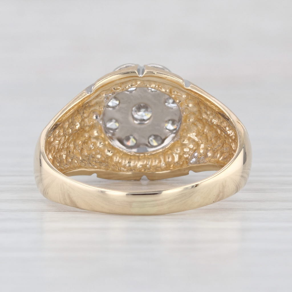 0.91ctw Diamond Cluster Belcher Setting Ring 14k Gold Vintage Size 12