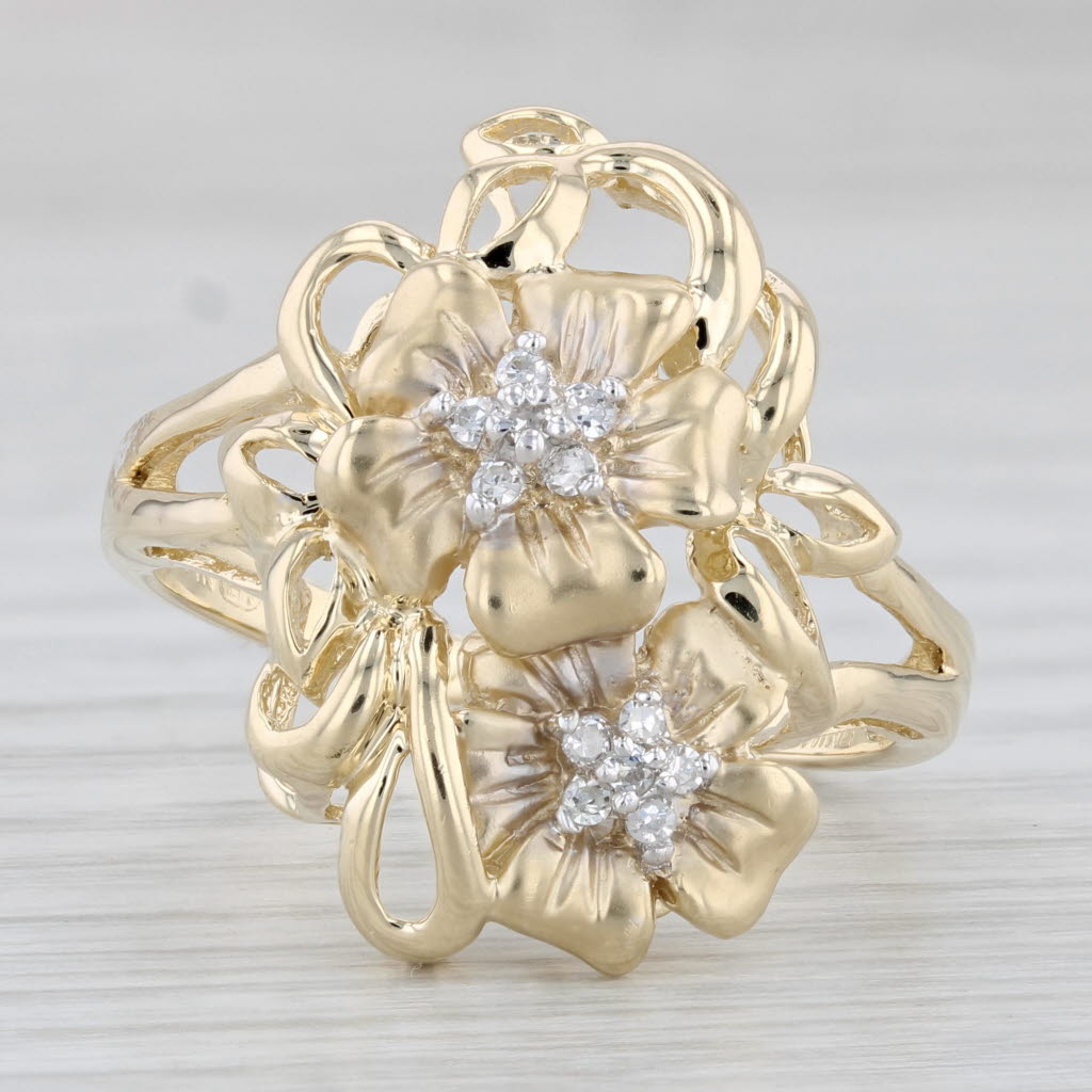 Gray Diamond Flower Ring 14k Yellow Gold Size 10.25 Statement Floral