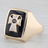 Custom Sigma Chi Cross Badge Signet Ring 10k Gold Onyx Sz 12 Vintage Fraternity