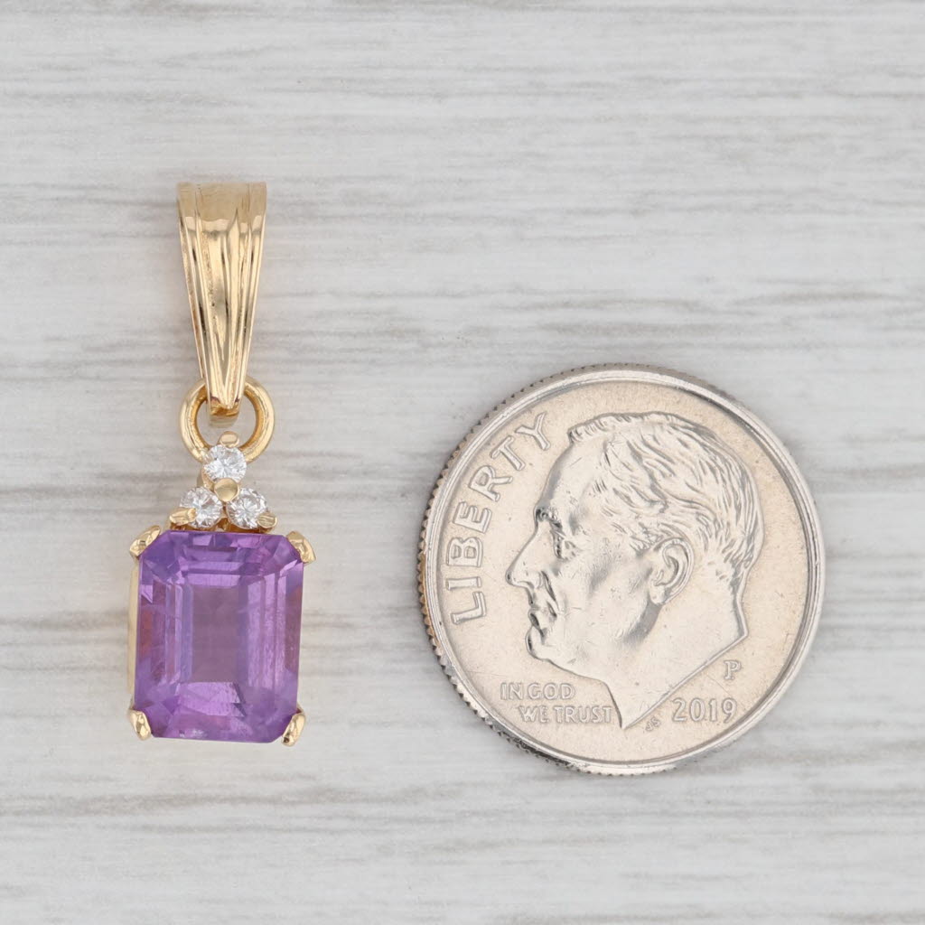 Light Gray 2.56ctw Amethyst Diamond Pendant 18k Yellow Gold Emerald Cut Drop