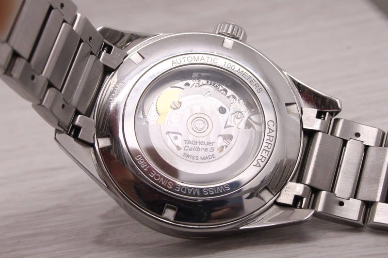 Tag Heuer Carrera 41mm Steel Mens Automatic Watch Calibre 5 w Box Card Bracelet