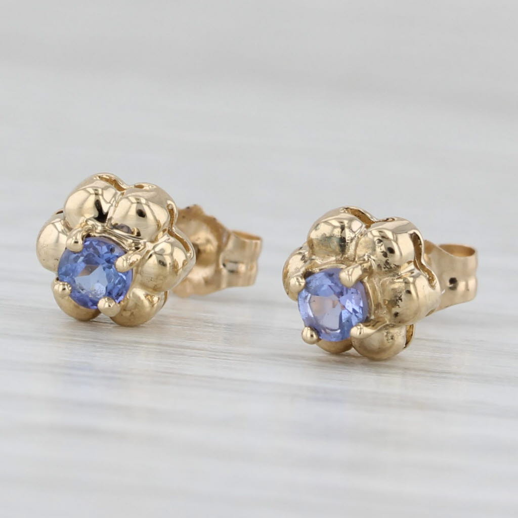 Light Gray 0.25ctw Tanzanite Flower Stud Earrings 14k Yellow Gold Solitaire Studs