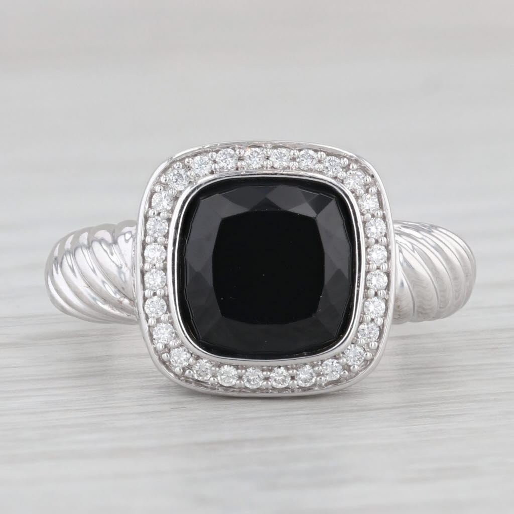 Light Gray Onyx 0.15ctw Diamond Halo Ring 14k White Gold Size 7.75 Albert David Pearls Gems