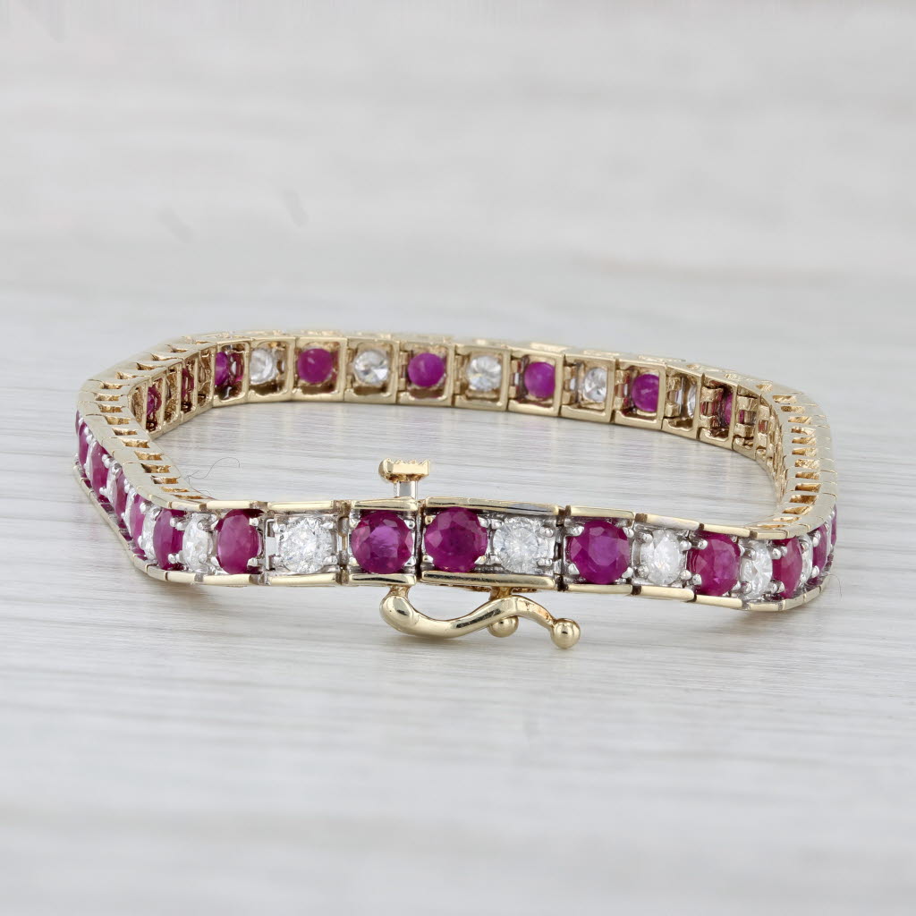 Light Gray 5ctw Ruby Diamond Tennis Bracelet 10k Yellow Gold 7" 4.4mm