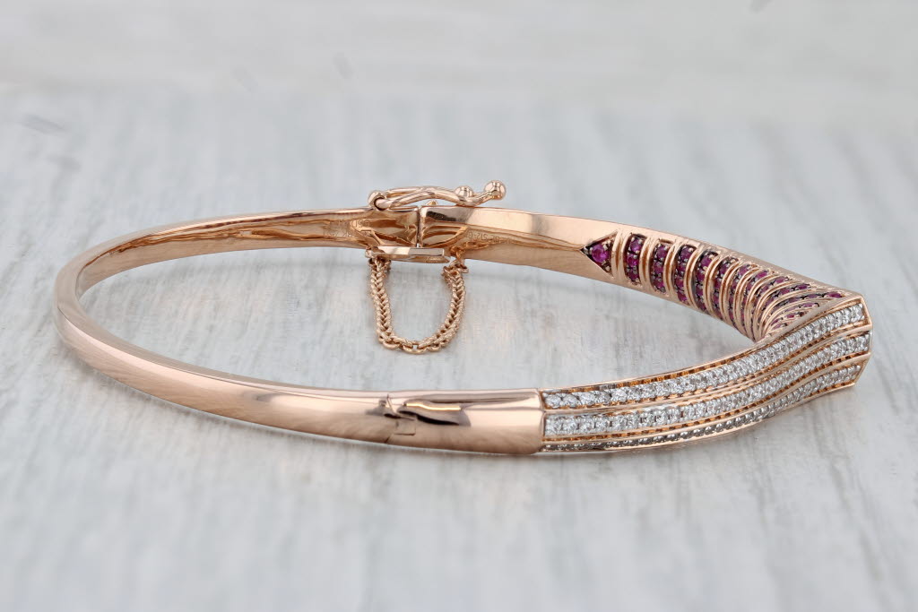Gray Le Vian 1.63ctw Ruby Diamond Contoured Bangle Bracelet 18k Rose Gold 6.25"