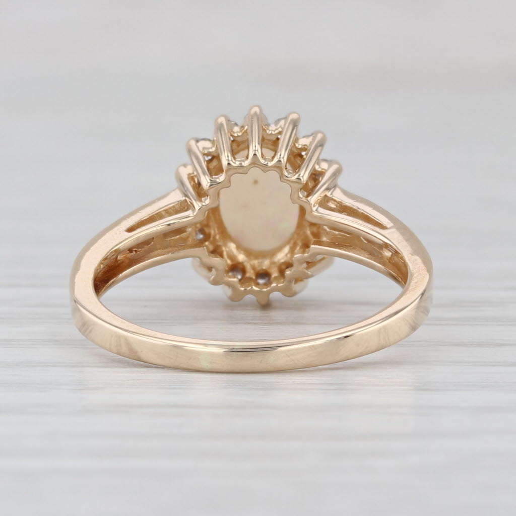 Oval Opal Cabochon Diamond Halo Ring 14k Yellow Gold Size 6.5