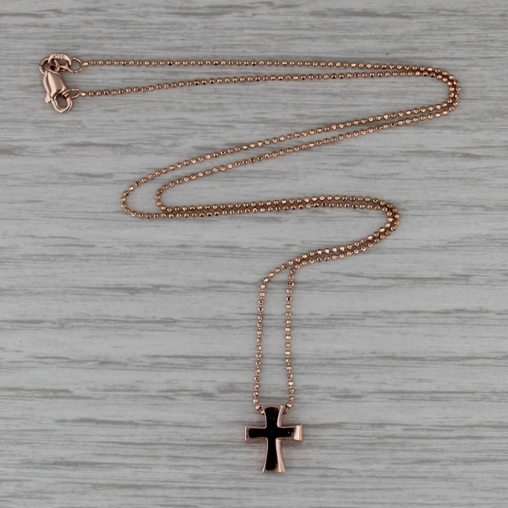 Small Cross Pendant Necklace 14k Rose Gold 18" 1mm Alex Woo