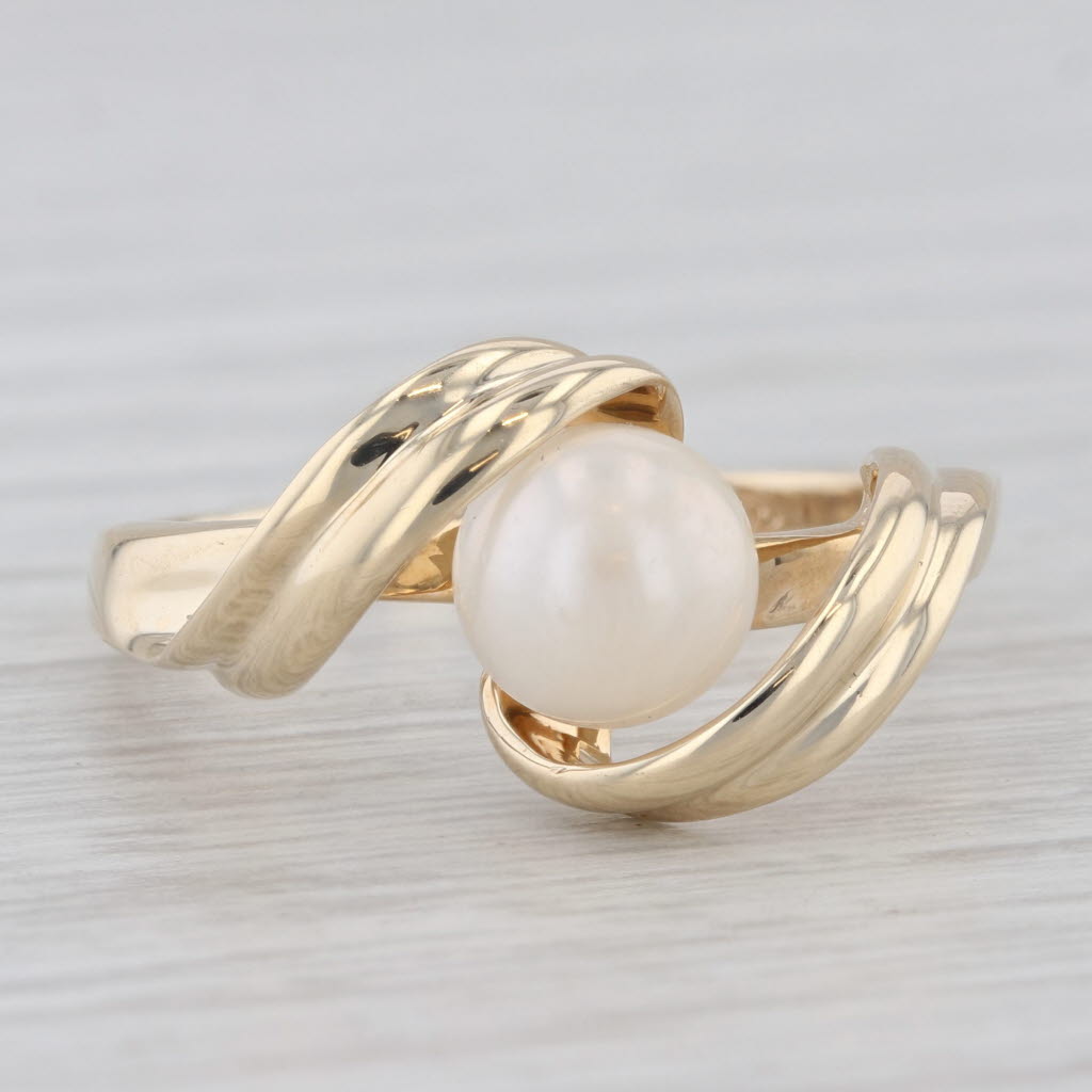 Light Gray Cultured Pearl Solitaire Ring 10k Yellow Gold Size 7.25