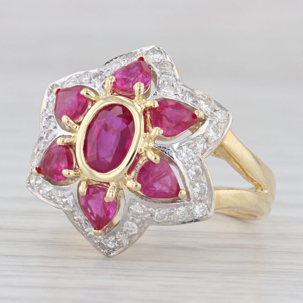 Light Gray 2.82ctw Ruby Diamond Flower Ring 18k Gold Size 7.75 Cocktail