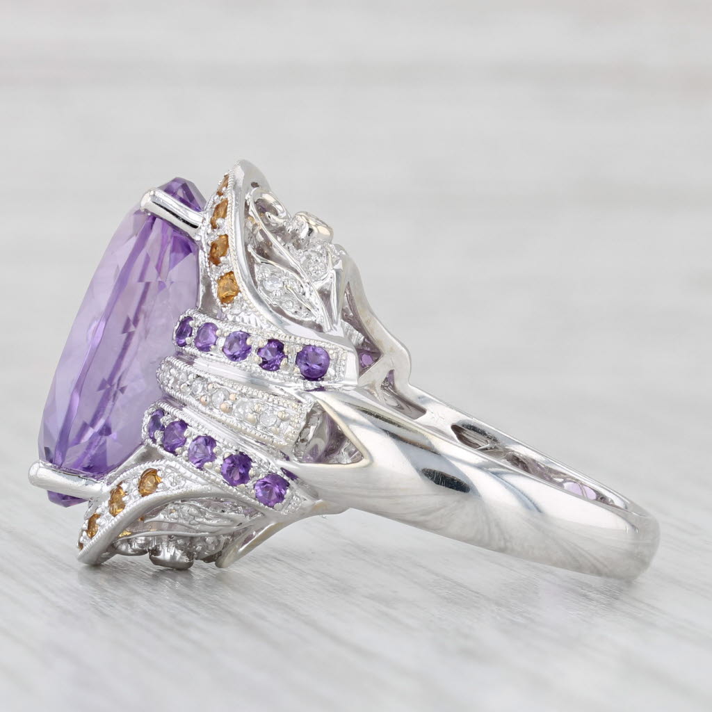 Light Gray 14ctw Oval Amethyst Citrine Diamond Cocktail Ring 14k White Gold Size 9