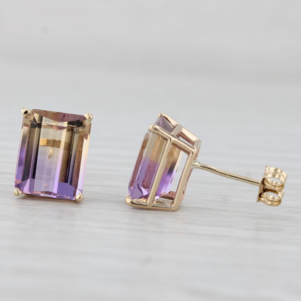 Light Gray Purple Yellow 6.20ctw Ametrine Stud Earrings 14k Yellow Gold Solitaires