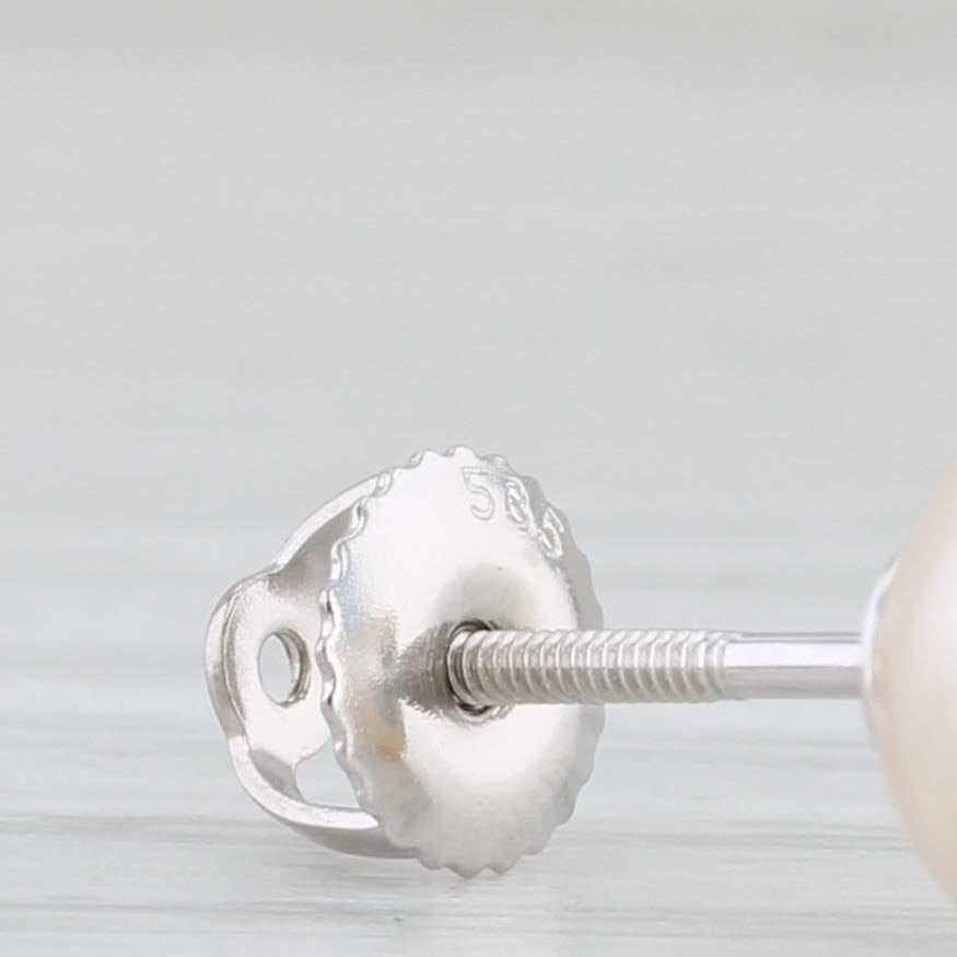 Light Gray Cultured Pearl Solitaire Stud Earrings 14k White Gold 9.1mm Round Beads