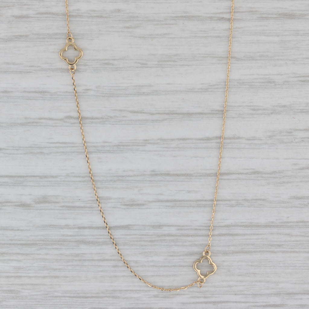 Gray New Flower Station Necklace 14k Yellow Gold Cable Chain 16" 18"