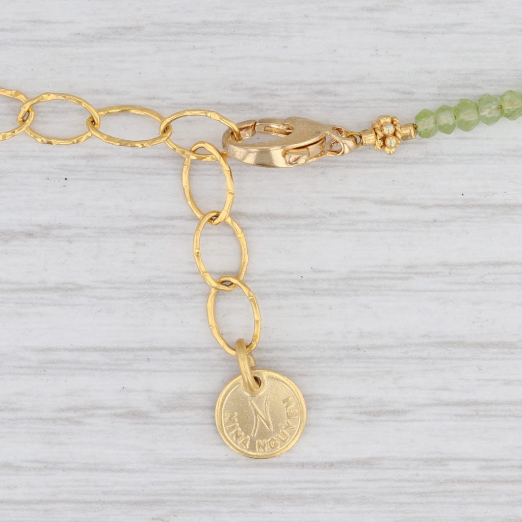 New Nina Wynn Harmony Green Peridot Bead Necklace Gold Vermeil Sterling Long
