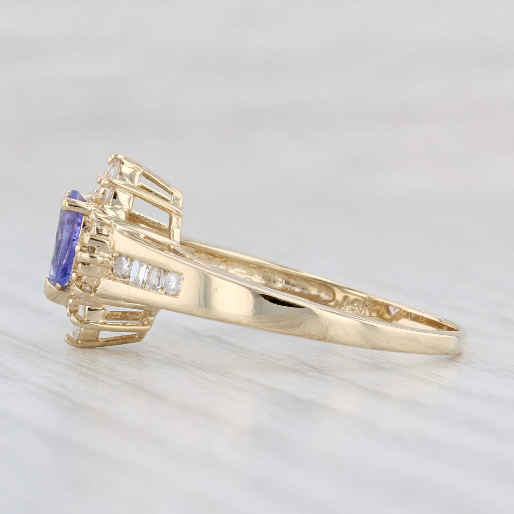 Light Gray 0.92ctw Pear Tanzanite Diamond Halo Ring 14k Yellow Gold Size 9.5