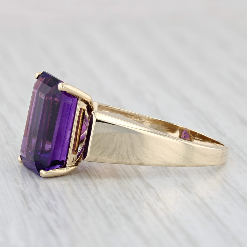 Light Gray 6.65ct Amethyst Emerald Cut Solitaire Ring 10k Yellow Gold Size 9