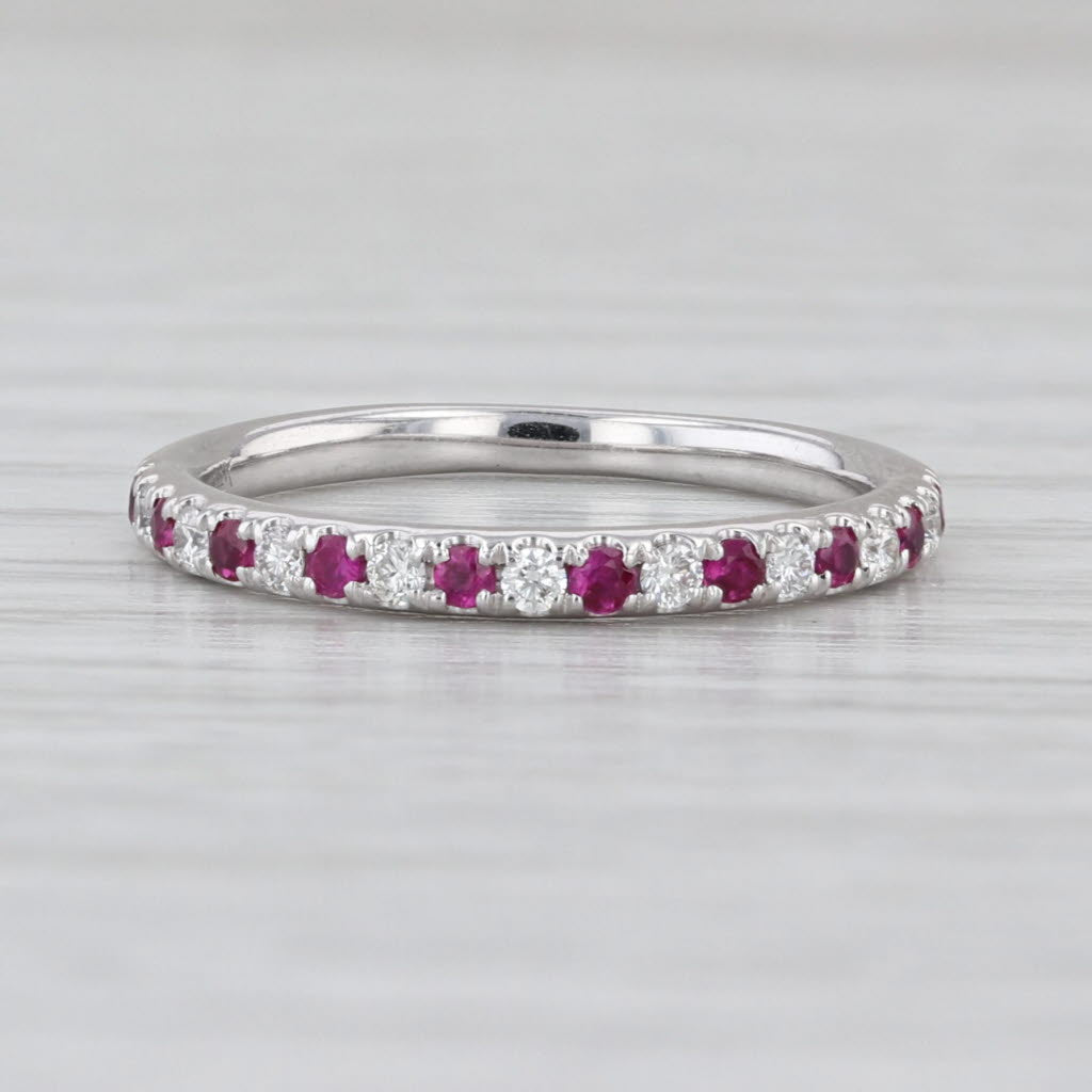 0.30ctw Ruby Diamond Wedding Band 14k White Gold Stackable Ring Size 5