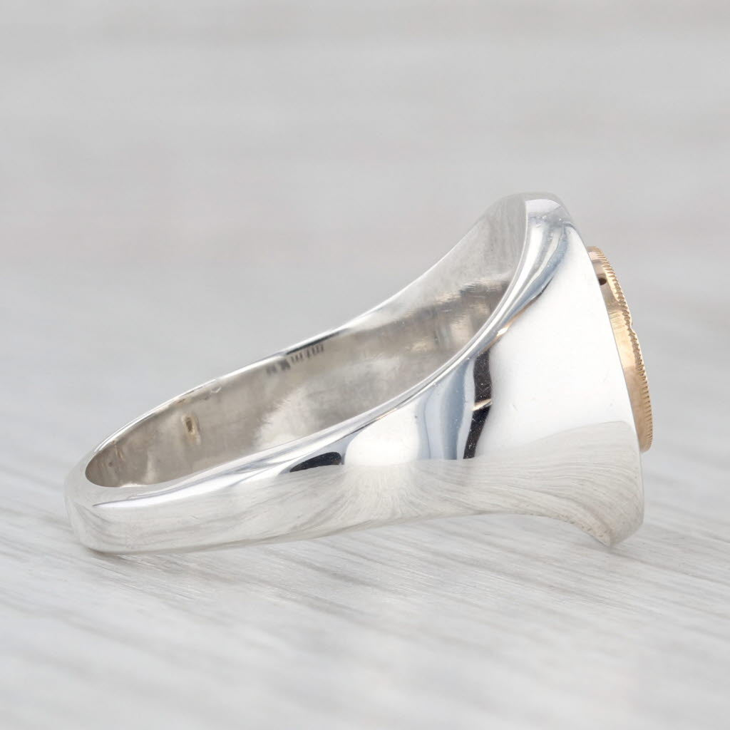 Light Gray Eureka Coin Signet Ring Sterling Silver 14k Gold Size 12 Men's