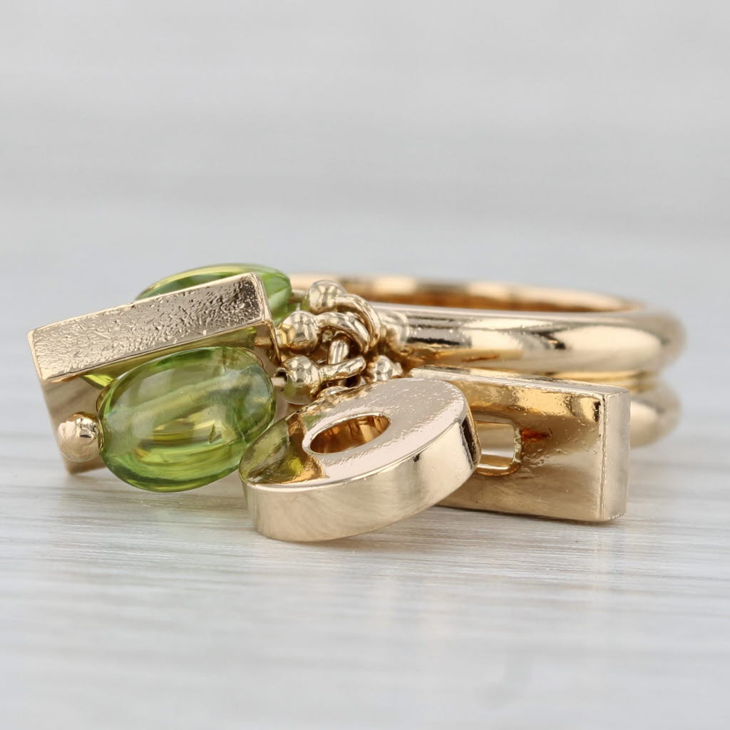 Light Gray 2 Peridots Abstract Charm Ring 18k Yellow Gold Size 6 Cocktail Dolce