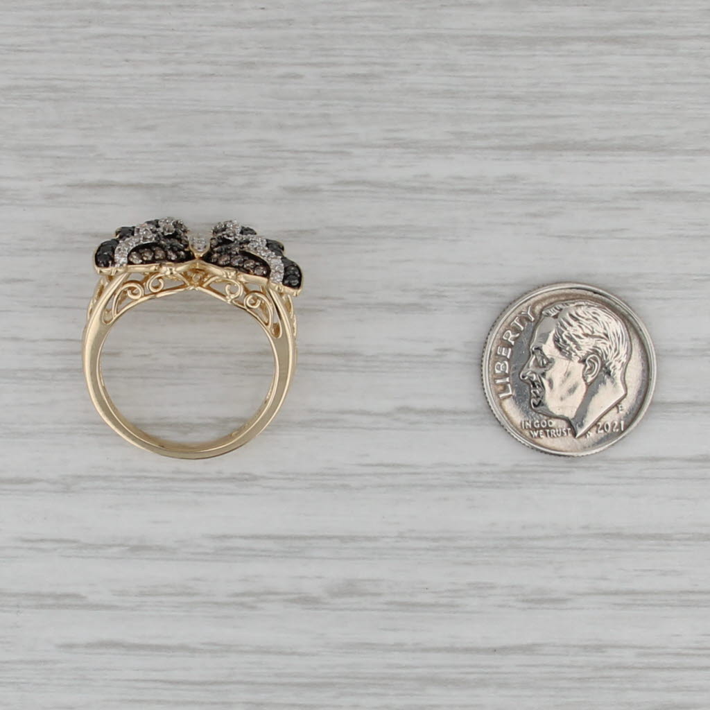0.35ctw Diamond Butterfly Ring 14k Yellow Gold Size 7 Black White Brown Cocktail