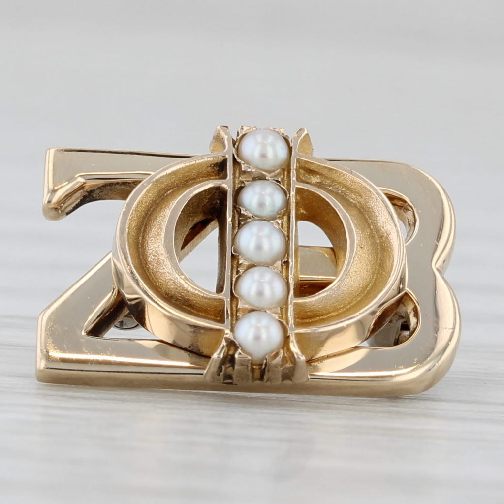 Gray Zeta Phi Beta Sorority Badge 10k Yellow Gold Pearl Greek Pin