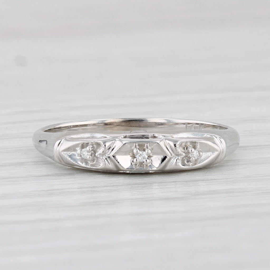 Light Gray Vintage Diamond Ring 14k White Gold Size 6.5 Stackable Wedding Band