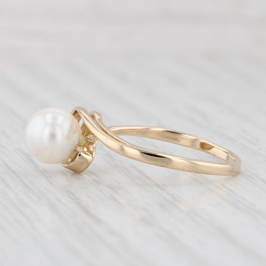 Light Gray Saltwater Cultured Pearl Solitaire Ring 14k Yellow Gold Size 5.75