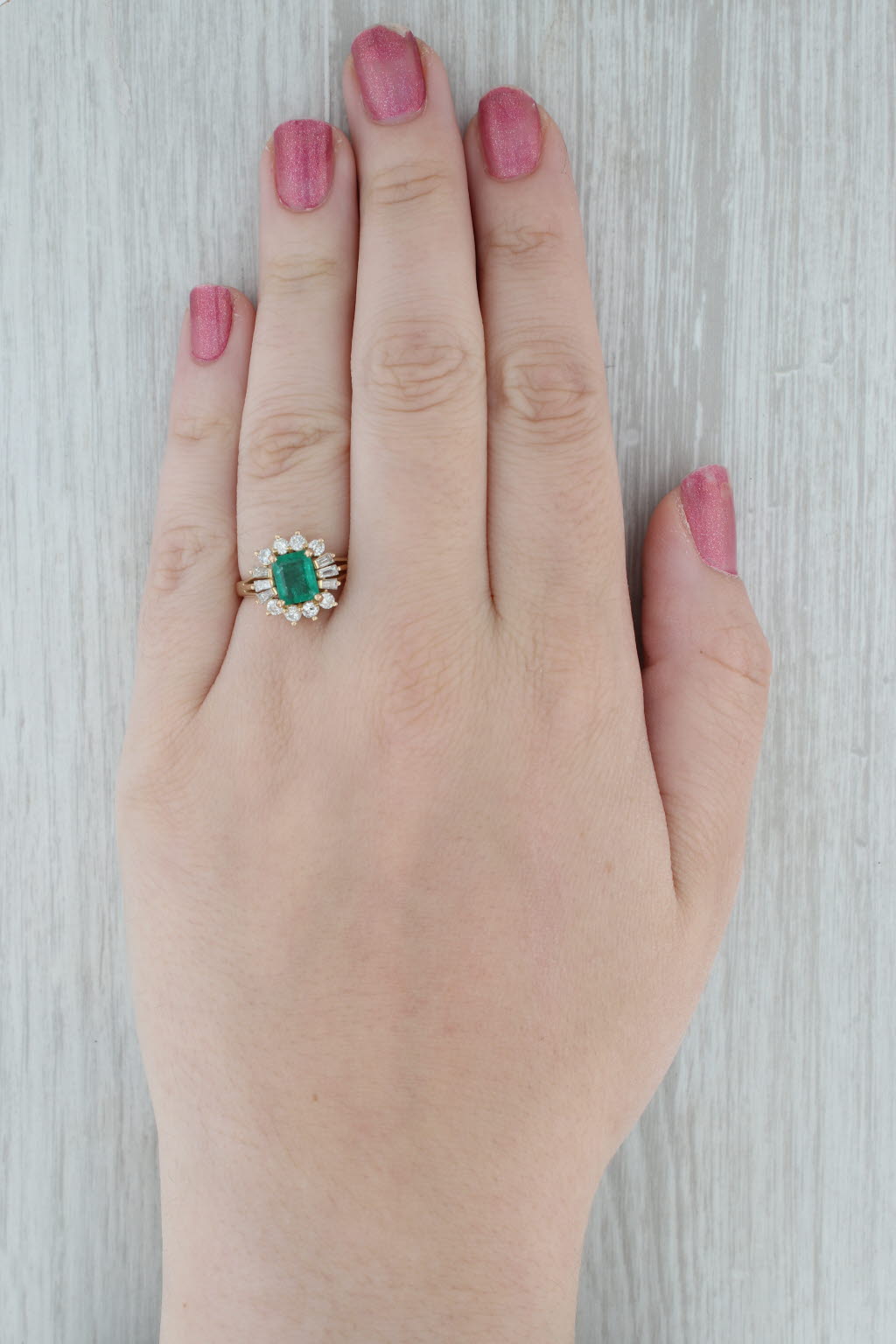 Gray Vintage 1.60ctw Emerald Diamond Halo Ring 14k Yellow Gold Size 8 Engagement