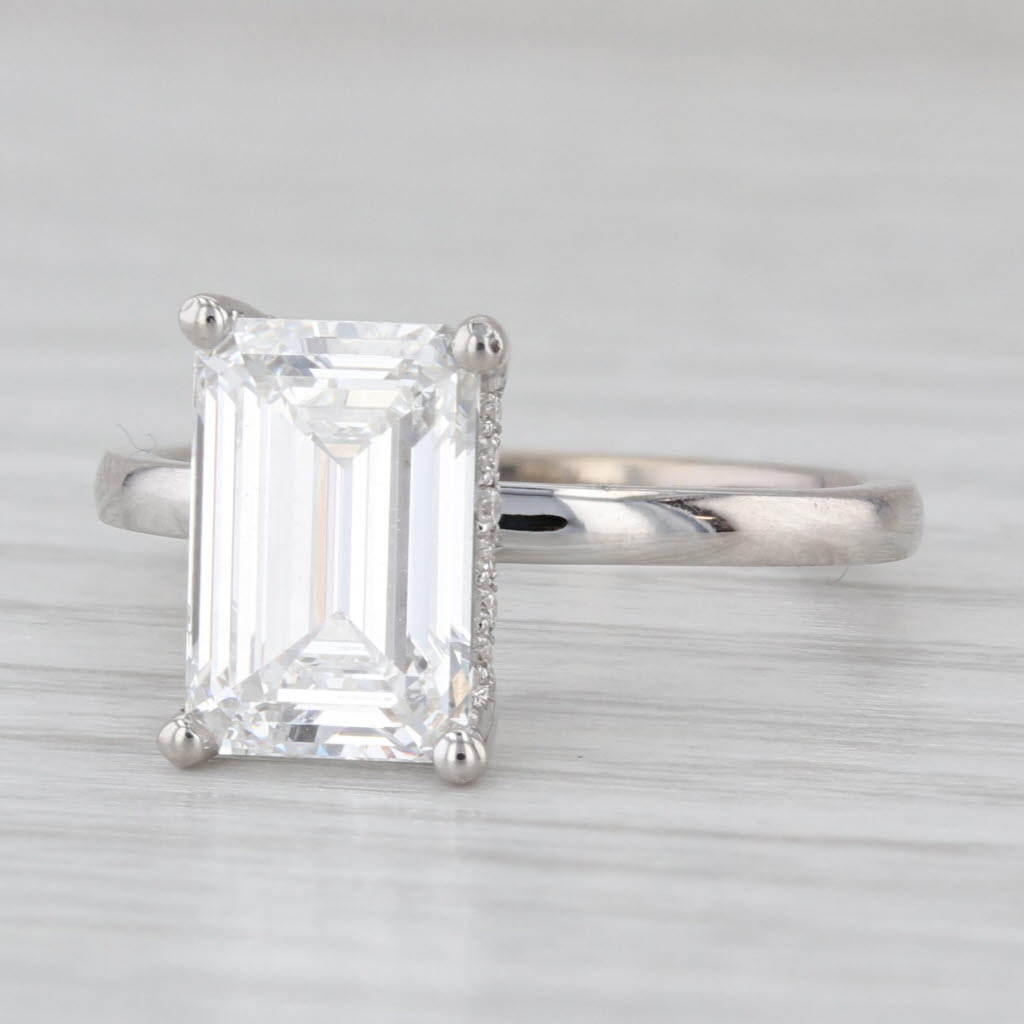 New IGI 3.16ctw Emerald Cut Lab Grown Diamond Engagement Ring 14k White Gold