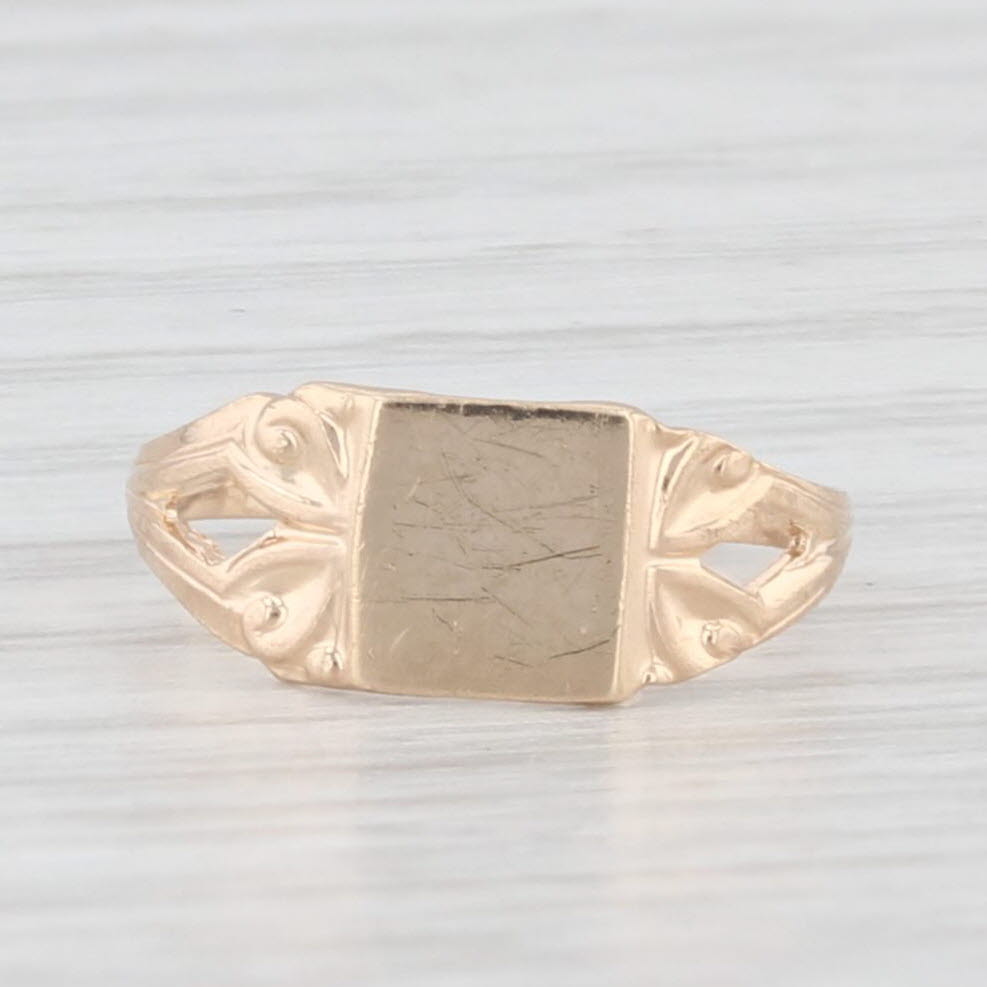 Light Gray Engravable Signet Baby Ring 10k Yellow Gold Small Size